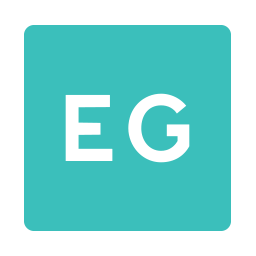 A teal square with rounded corners featuring the white capital letters "EG" in the center.