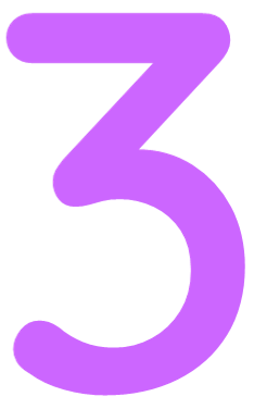 Purple number three on a white background.